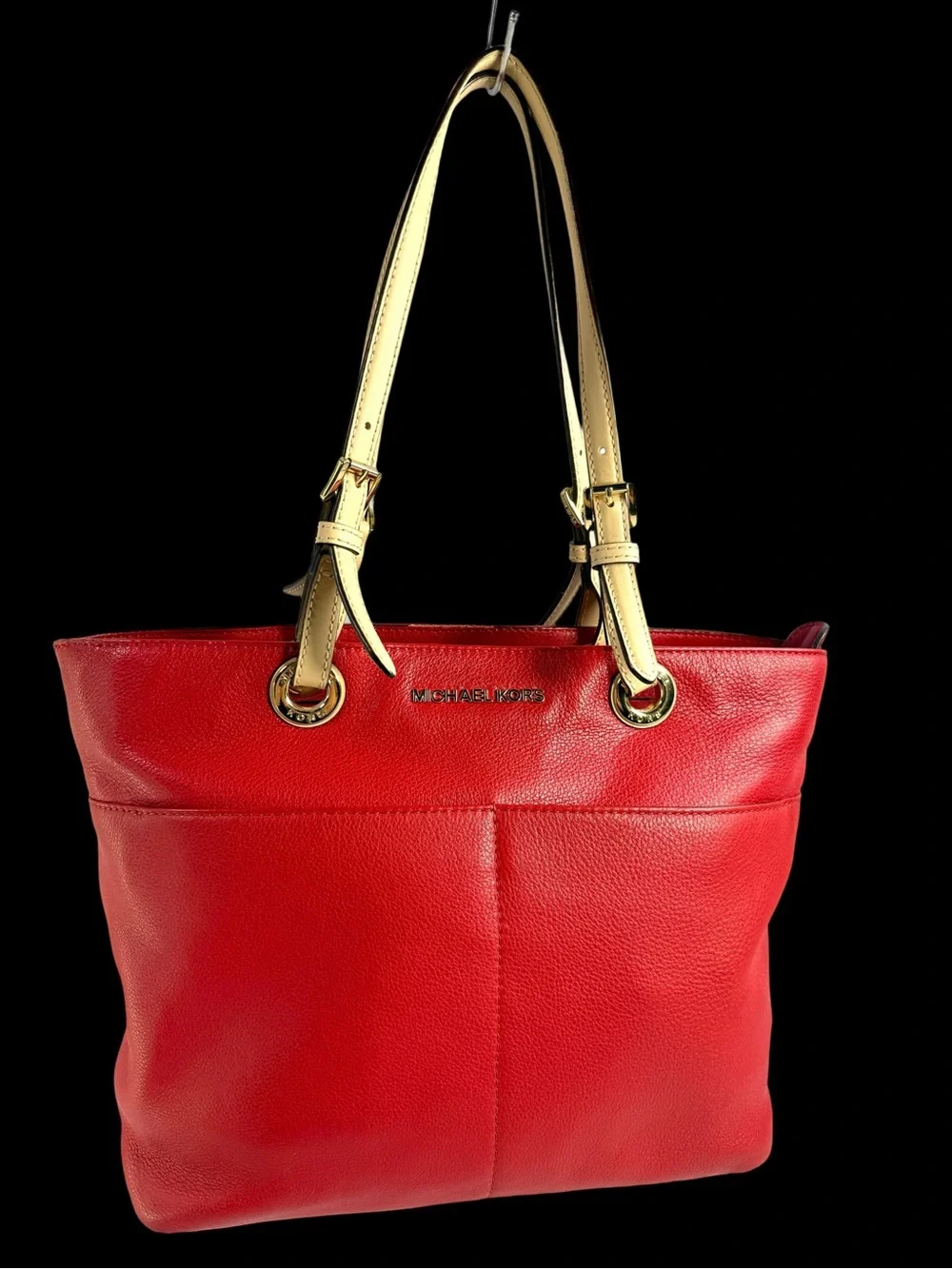 Michael Kors Red Leather Tote with Cream Shoulder Straps